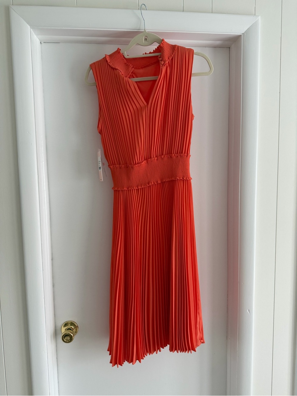 Pleated Sleeveless Coral Dress